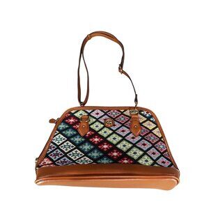 Giani Bernini Leather & Fabric Multi-Color Diamond Pattern Satchel Bag